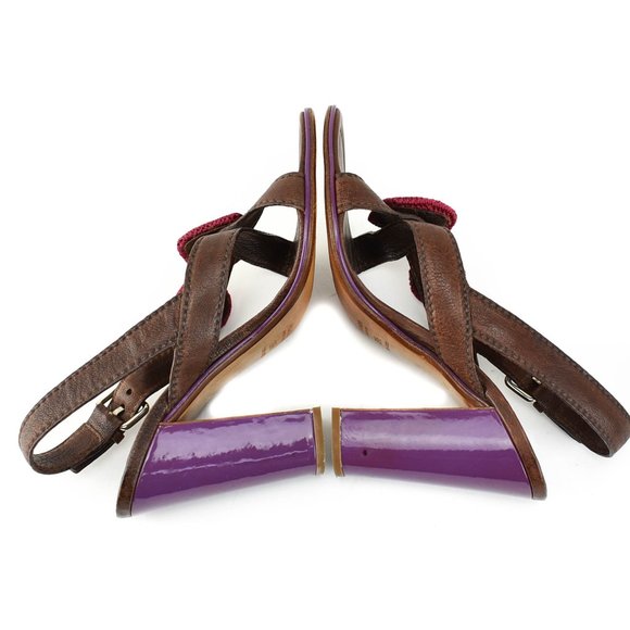 PRADA: Brown, Leather & Patent Color-Block Heels - Picture 7 of 8